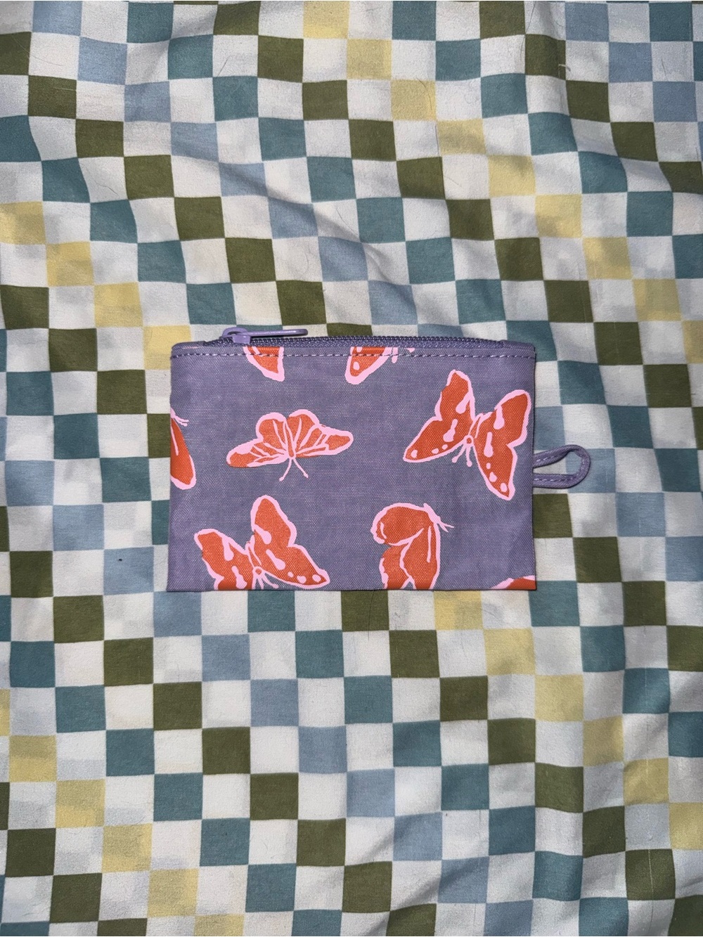 BAGGU Lavender Cosmetic Pouch with Coral Butterfly Print